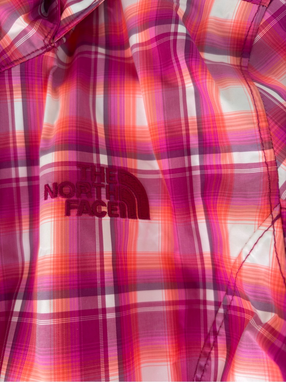 The North Face Pink Plaid Hooded Puffer Jacket - Picture 4 of 5